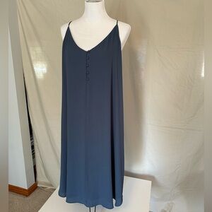LOFT Slip Dress Midi Steely blue gray XXL lined relaxed fit elegant vneck